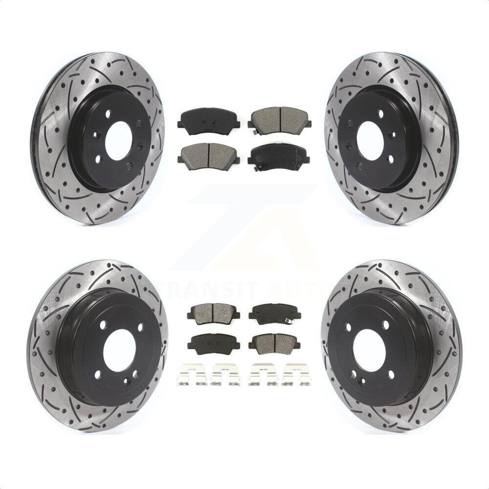 Front Rear Coated Drilled Slotted Disc Brake Rotors And Semi-Metallic Pads Kit For Kia Rio KDS-100576 by Transit Auto