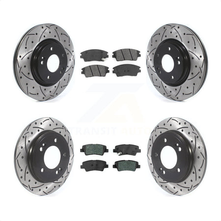 Front Rear Coated Drilled Slotted Disc Brake Rotors And Semi-Metallic Pads Kit For 2017-2020 Hyundai Elantra 1.6L KDS-100581 by Transit Auto