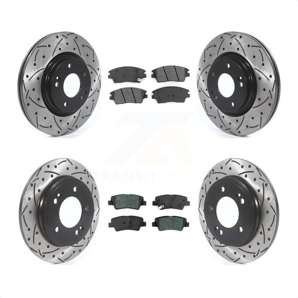 Front Rear Coated Drilled Slotted Disc Brake Rotors And Semi-Metallic Pads Kit For 2017-2020 Hyundai Elantra 1.6L KDS-100581 by Transit Auto