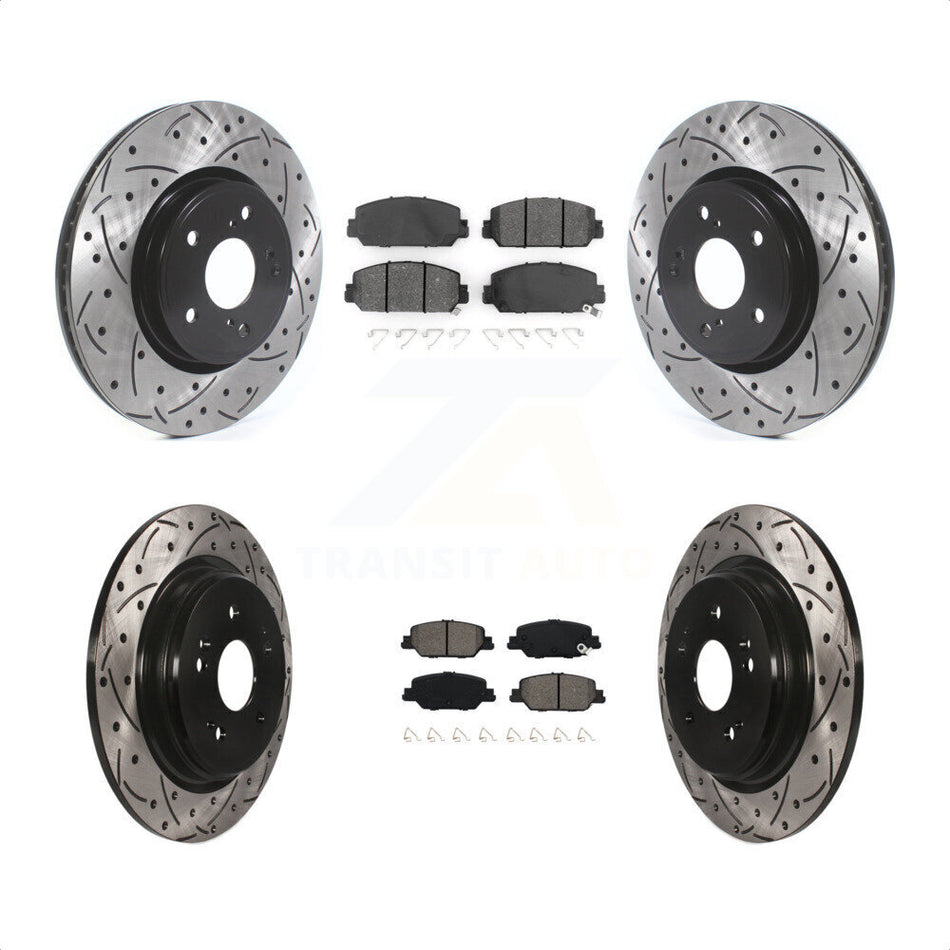 Front Rear Coated Drilled Slotted Disc Brake Rotors And Semi-Metallic Pads Kit For Honda CR-V KDS-100585 by Transit Auto