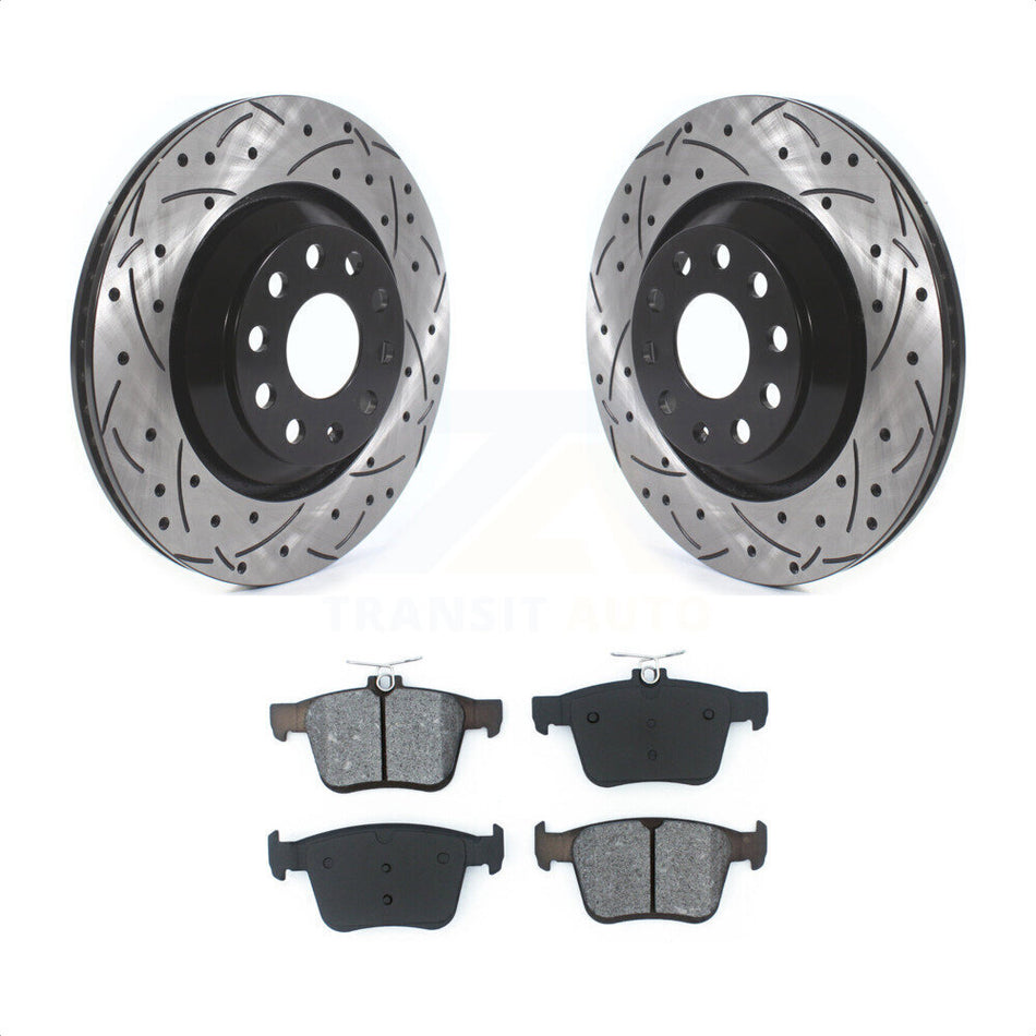 Rear Coated Drilled Slotted Disc Brake Rotors And Semi-Metallic Pads Kit For Volkswagen Atlas Audi Golf R S3 Q3 A3 Arteon TTS Quattro Cross Sport KDS-100590 by Transit Auto