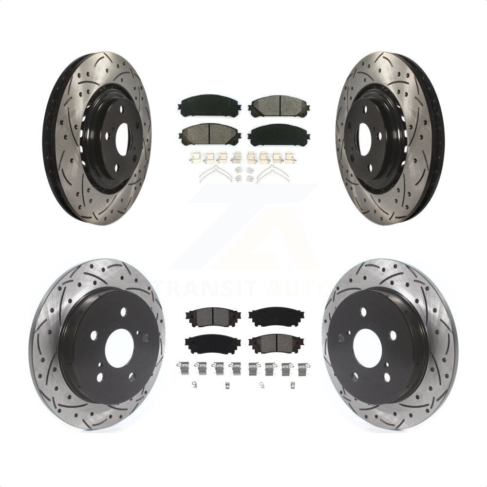 Front Rear Coated Drilled Slotted Disc Brake Rotors And Semi-Metallic Pads Kit For Lexus NX200t NX300 NX300h KDS-100632 by Transit Auto