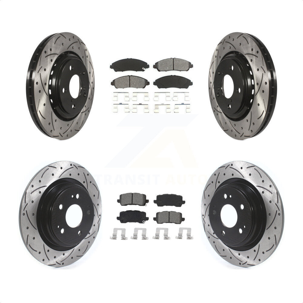 Front Rear Coated Drilled Slotted Disc Brake Rotors And Semi-Metallic Pads Kit For Acura MDX KDS-100637 by Transit Auto