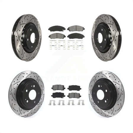 Front Rear Coated Drilled Slotted Disc Brake Rotors And Semi-Metallic Pads Kit For Acura MDX KDS-100637 by Transit Auto