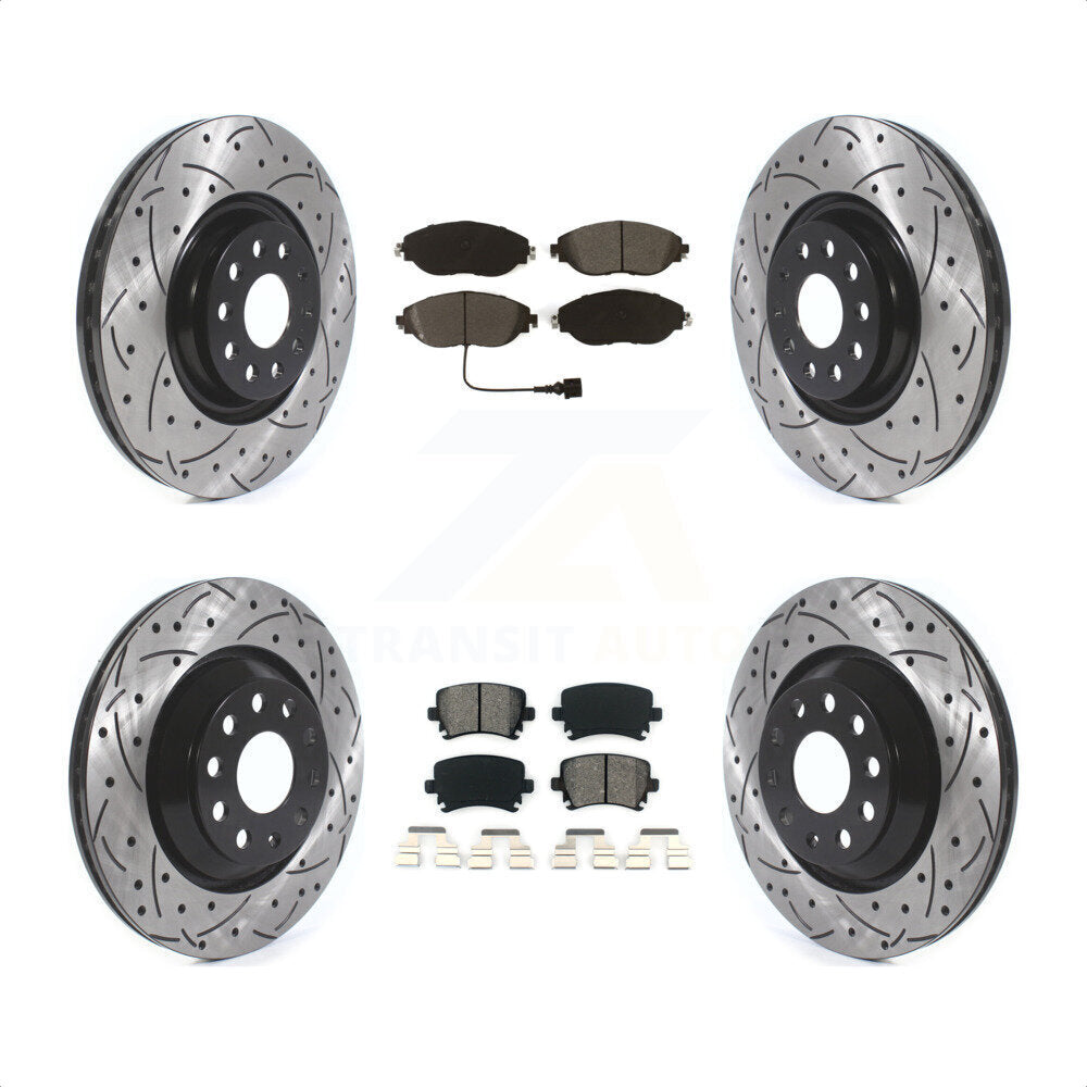 Front Rear Coated Drilled Slotted Disc Brake Rotors And Semi-Metallic Pads Kit For Volkswagen GTI KDS-100639 by Transit Auto