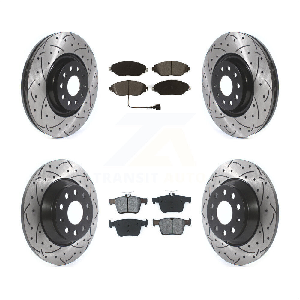 Front Rear Coated Drilled Slotted Disc Brake Rotors And Semi-Metallic Pads Kit For Volkswagen Tiguan Jetta KDS-100641 by Transit Auto