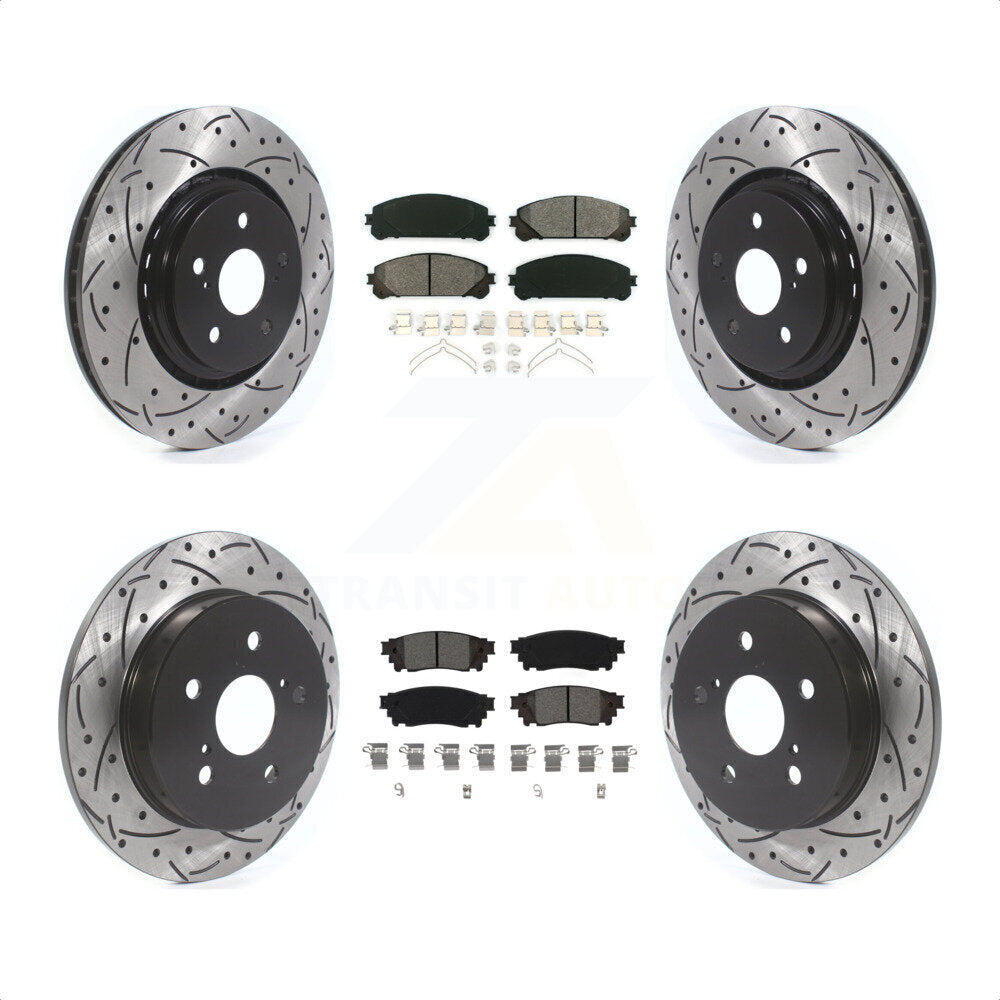 Front Rear Coated Drilled Slotted Disc Brake Rotors And Semi-Metallic Pads Kit For Toyota Camry Avalon TRD KDS-100644 by Transit Auto