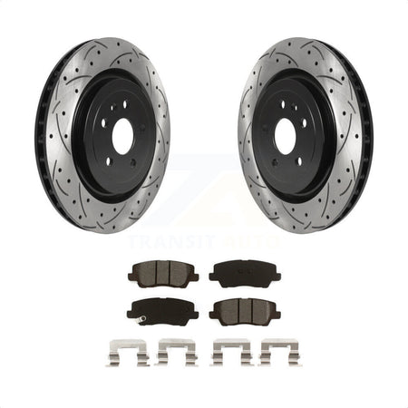 Rear Coated Drilled Slotted Disc Brake Rotors And Semi-Metallic Pads Kit For 2015 Cadillac CTS 6.2L KDS-100648 by Transit Auto