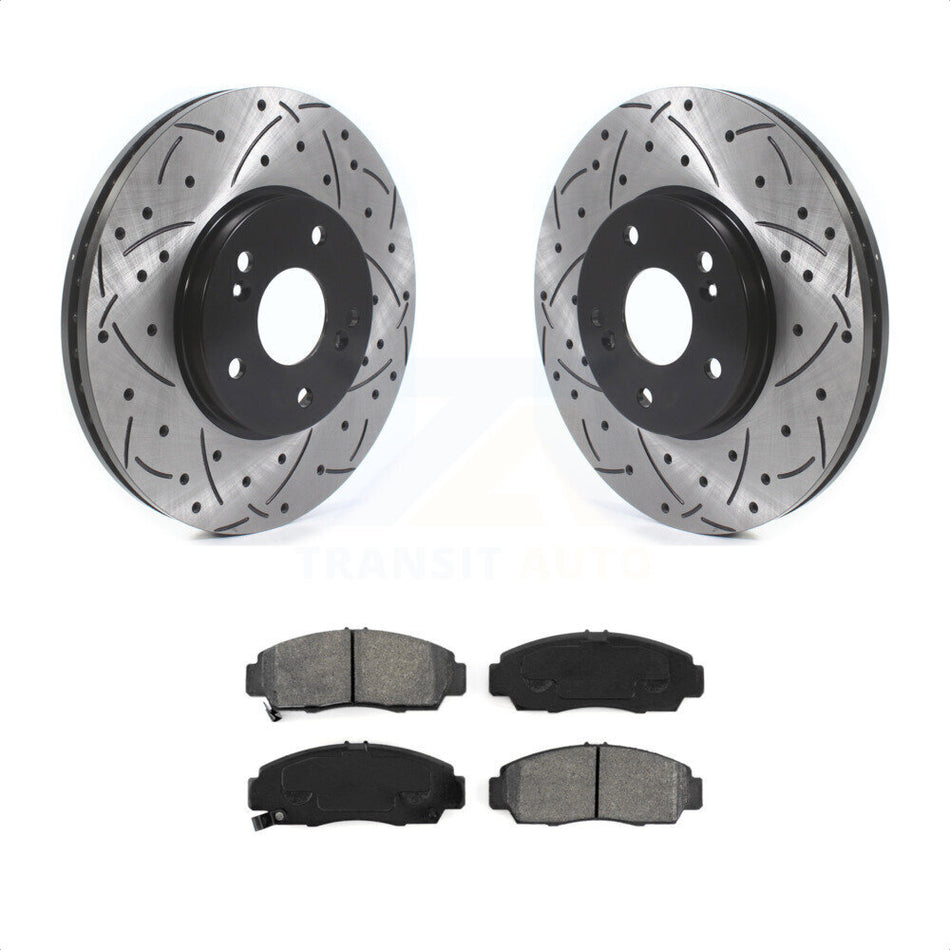 Front Coated Drilled Slotted Disc Brake Rotors And Semi-Metallic Pads Kit For Honda Accord Acura TSX KDS-100669 by Transit Auto