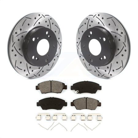 Front Coated Drilled Slotted Disc Brake Rotors And Semi-Metallic Pads Kit For Honda Civic Acura RSX CR-Z KDS-100675 by Transit Auto