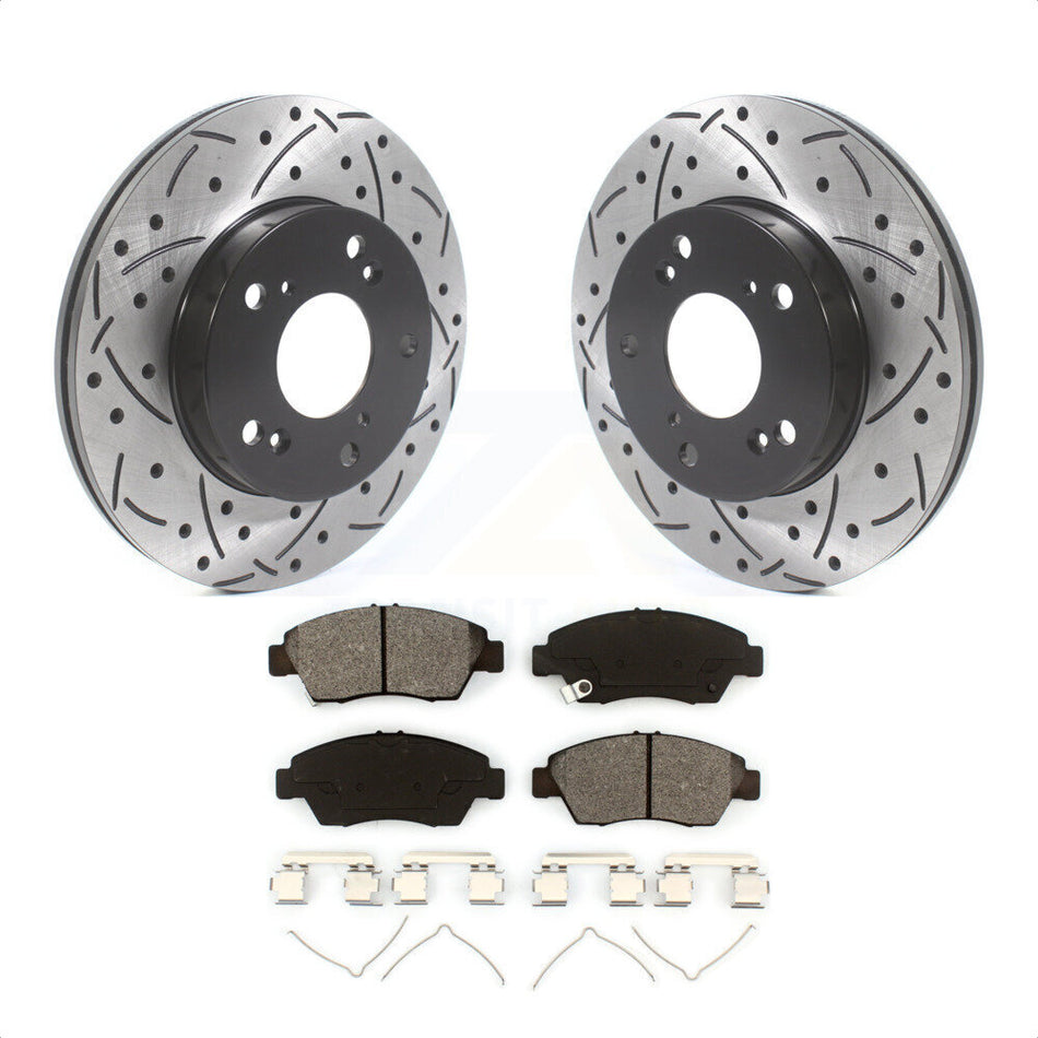 Front Coated Drilled Slotted Disc Brake Rotors And Semi-Metallic Pads Kit For Honda Civic Acura RSX CR-Z KDS-100675 by Transit Auto