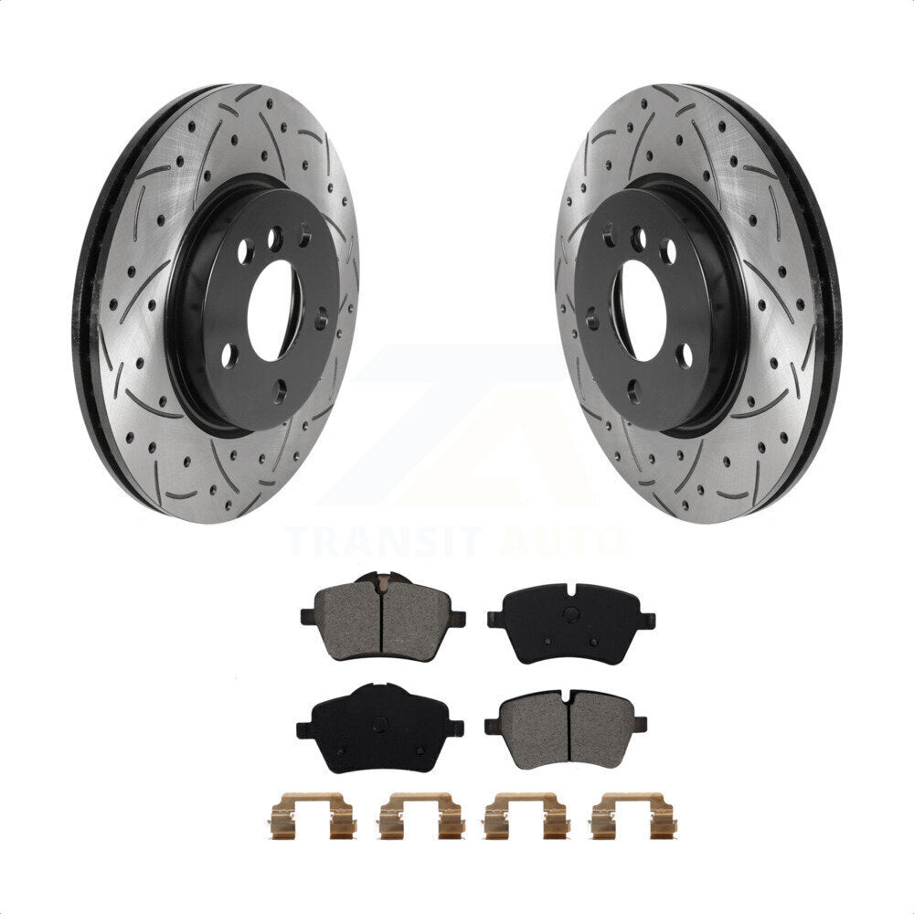 Front Coated Drilled Slotted Disc Brake Rotors And Semi-Metallic Pads Kit For Mini Cooper KDS-100702 by Transit Auto