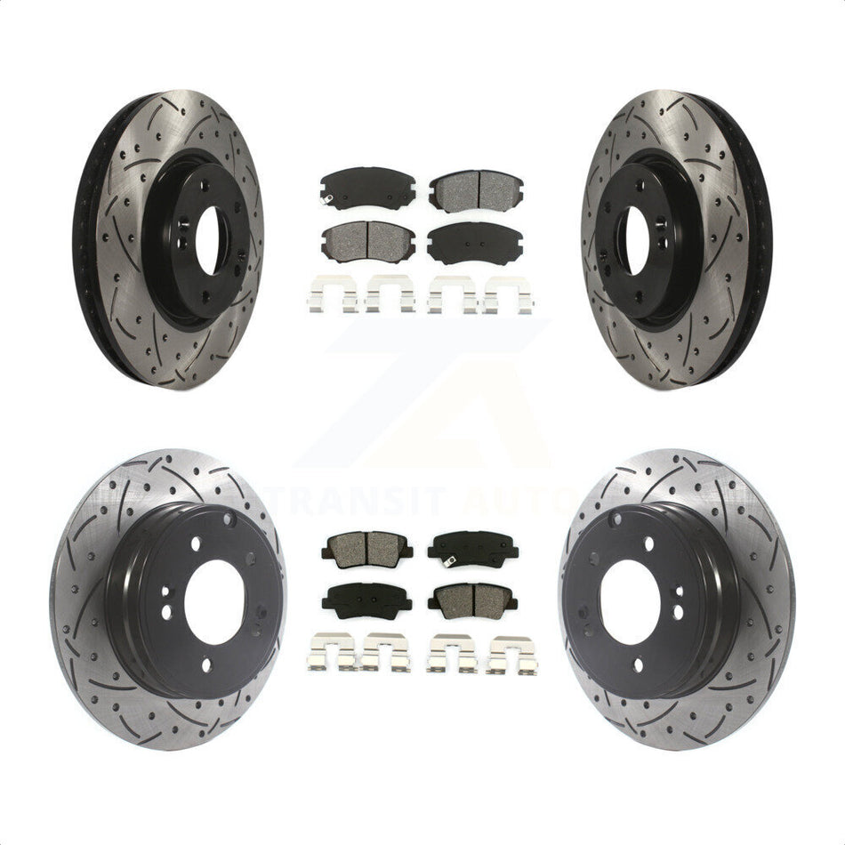 Front Rear Coated Drilled Slotted Disc Brake Rotors And Semi-Metallic Pads Kit For Hyundai Sonata 3.3L KDS-100734 by Transit Auto