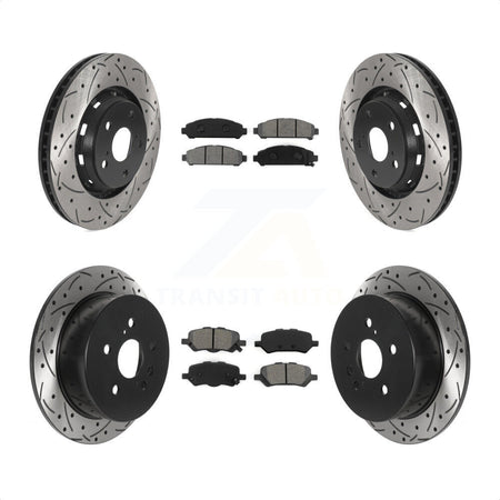 Front Rear Coated Drilled Slotted Disc Brake Rotors And Semi-Metallic Pads Kit For 2009-2016 Toyota Venza KDS-100747 by Transit Auto