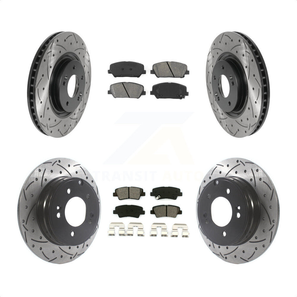 Front Rear Coated Drilled Slotted Disc Brake Rotors And Semi-Metallic Pads Kit For Kia Optima 2.0L KDS-100755 by Transit Auto