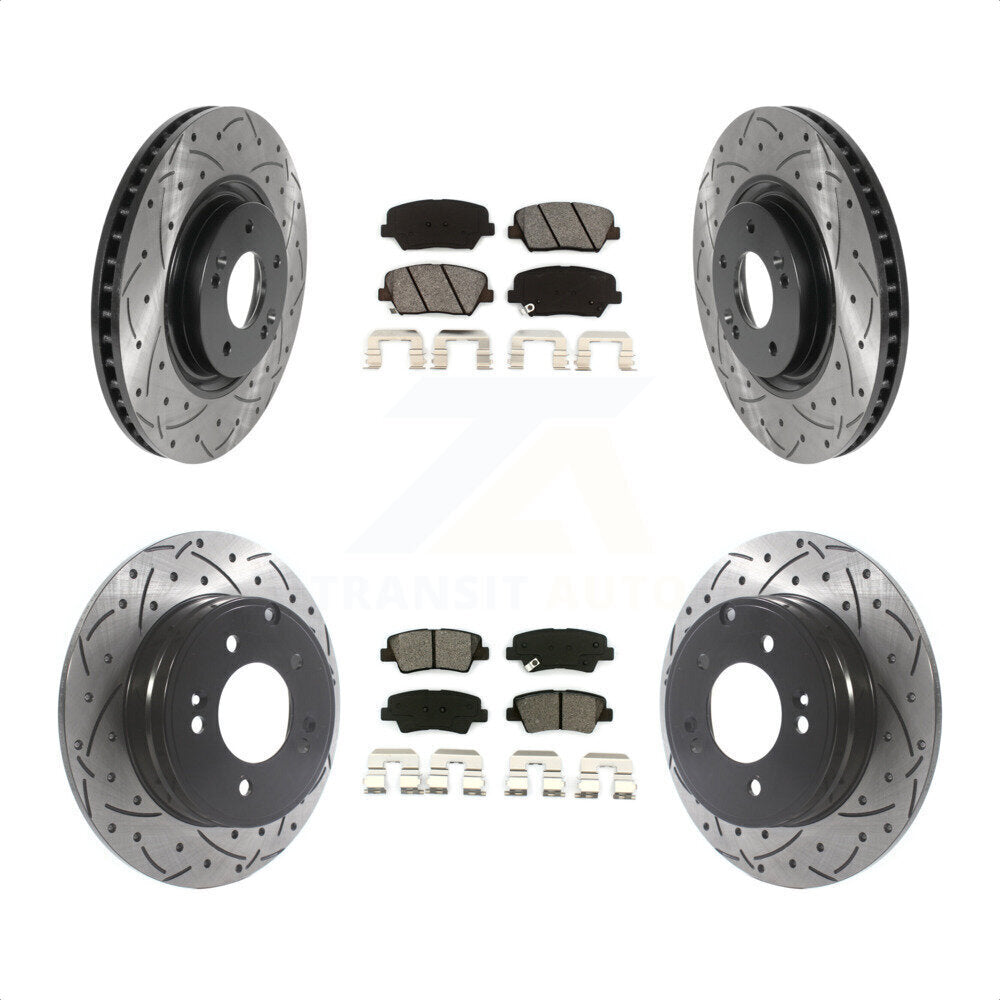 Front Rear Coated Drilled Slotted Disc Brake Rotors And Semi-Metallic Pads Kit For Hyundai Azera KDS-100757 by Transit Auto