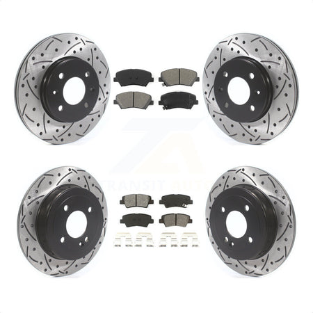 Front Rear Coated Drilled Slotted Disc Brake Rotors And Semi-Metallic Pads Kit For Hyundai Accent Kia Rio KDS-100767 by Transit Auto