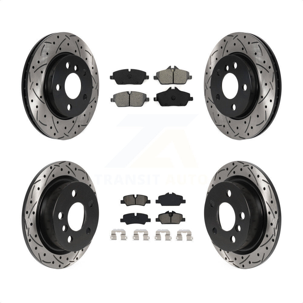 Front Rear Coated Drilled Slotted Disc Brake Rotors And Semi-Metallic Pads Kit For Mini Cooper KDS-100780 by Transit Auto