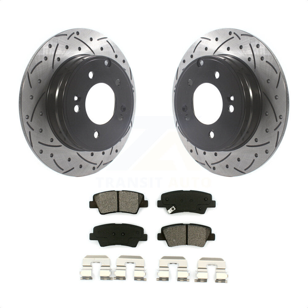 Rear Coated Drilled Slotted Disc Brake Rotors And Semi-Metallic Pads Kit For Hyundai Sonata Kia Optima Azera KDS-100803 by Transit Auto