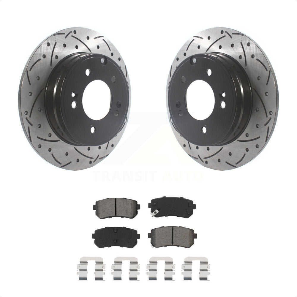 Rear Coated Drilled Slotted Disc Brake Rotors And Semi-Metallic Pads Kit For Hyundai Sonata Kia Optima With Manual Parking KDS-100804 by Transit Auto