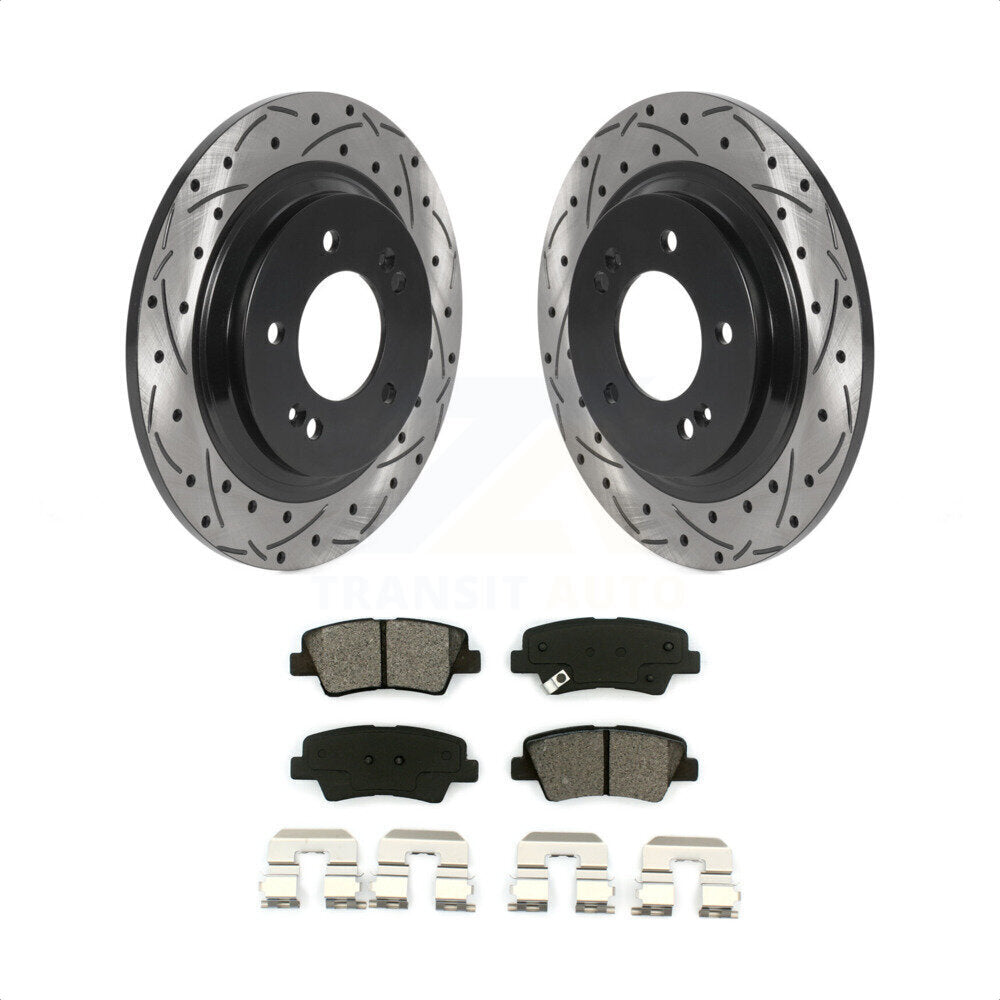 Rear Coated Drilled Slotted Disc Brake Rotors And Semi-Metallic Pads Kit For Hyundai Sonata Azera KDS-100821 by Transit Auto