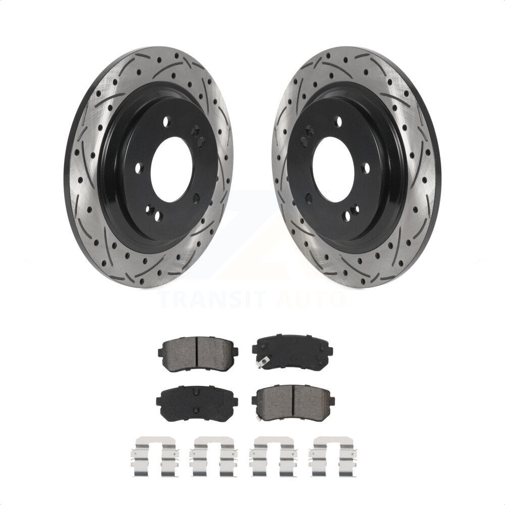 Rear Coated Drilled Slotted Disc Brake Rotors And Semi-Metallic Pads Kit For 2016 Kia Optima LX EX 1.6T With Electric Parking KDS-100825 by Transit Auto