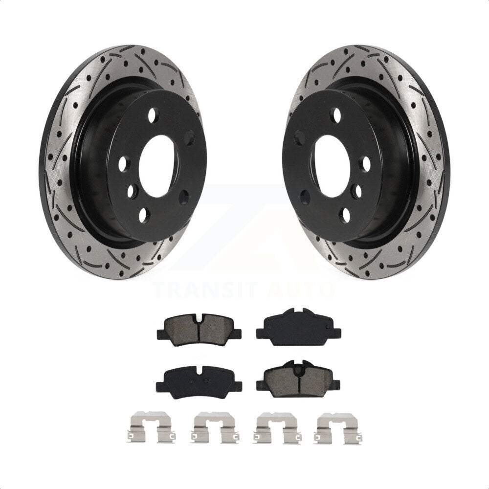 Rear Coated Drilled Slotted Disc Brake Rotors And Semi-Metallic Pads Kit For Mini Cooper KDS-100829 by Transit Auto