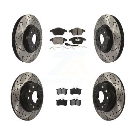 Front Rear Coated Drilled Slotted Disc Brake Rotors And Semi-Metallic Pads Kit For 2014 Volkswagen Beetle R-Line GSR With 272mm Diameter Rotor KDS-100852 by Transit Auto