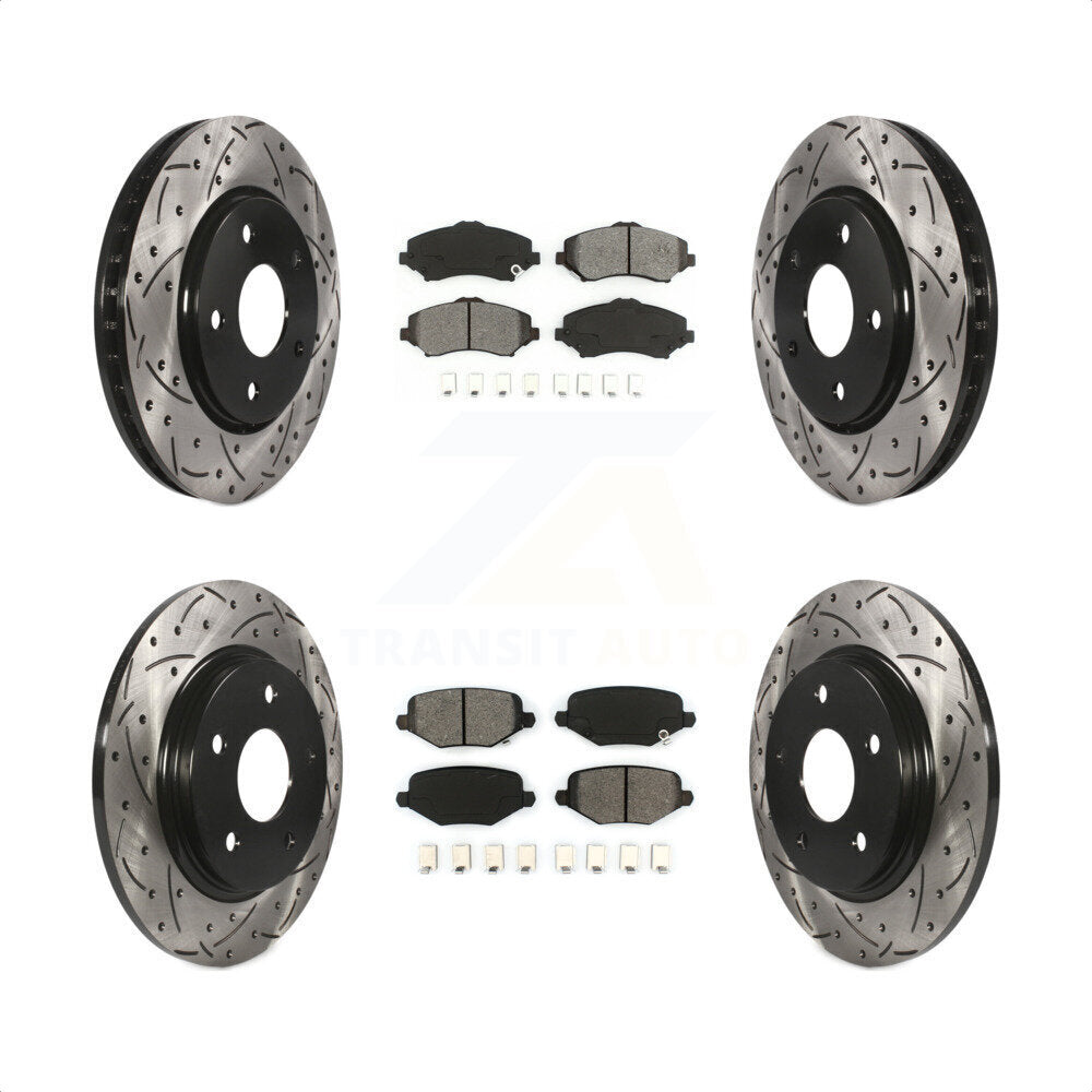 Front Rear Coated Drilled Slotted Disc Brake Rotors And Semi-Metallic Pads Kit For Dodge Grand Caravan Chrysler Town & Country Journey Ram C/V Volkswagen Routan KDS-100854 by Transit Auto