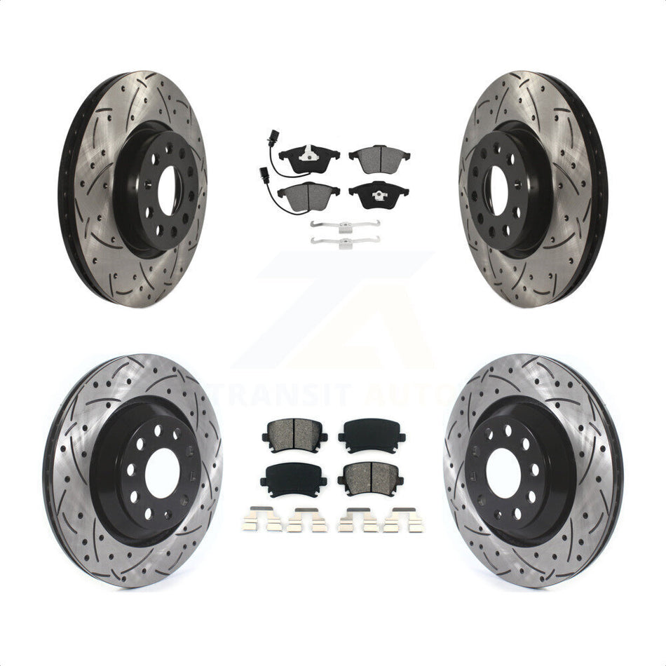 Front Rear Coated Drilled Slotted Disc Brake Rotors And Semi-Metallic Pads Kit For Volkswagen CC KDS-100895 by Transit Auto