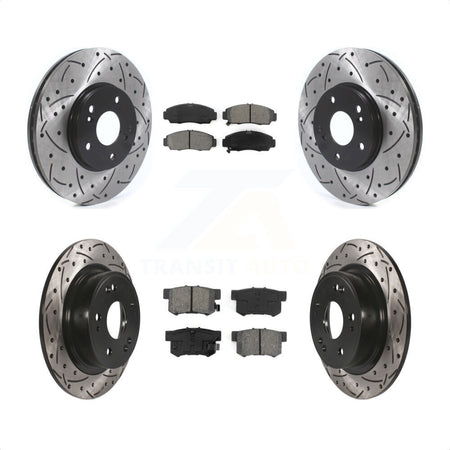 Front Rear Coated Drilled Slotted Disc Brake Rotors And Semi-Metallic Pads Kit For 2006-2007 Honda Accord Hybrid with 3.0L KDS-100896 by Transit Auto