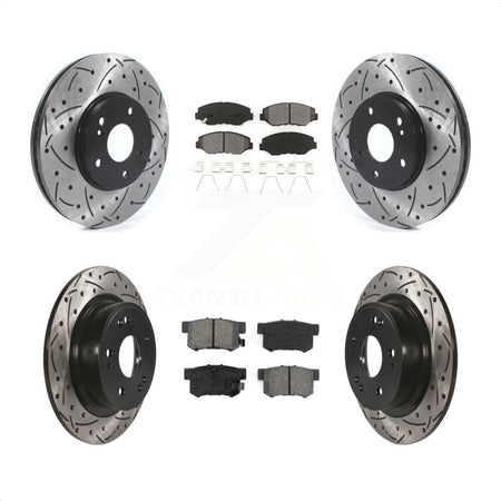 Front Rear Coated Drilled Slotted Disc Brake Rotors And Semi-Metallic Pads Kit For 2005 Honda Accord Hybrid with 3.0L KDS-100897 by Transit Auto