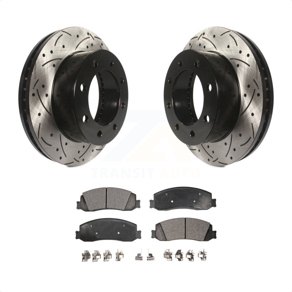 Front Coated Drilled Slotted Disc Brake Rotors And Ceramic Pads Kit For Ford F-350 Super Duty F-250 4WD KDT-100018 by Transit Auto