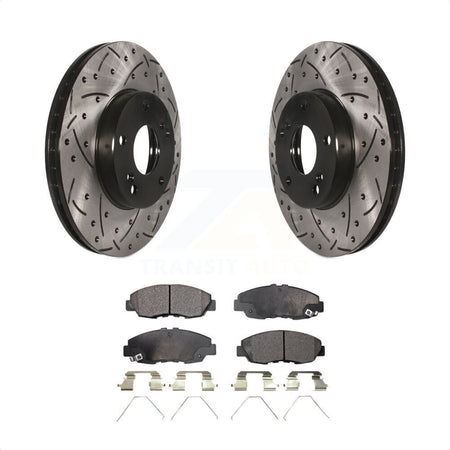 Front Coated Drilled Slotted Disc Brake Rotors And Ceramic Pads Kit For 2014-2015 Honda Civic Touring KDT-100061 by Transit Auto