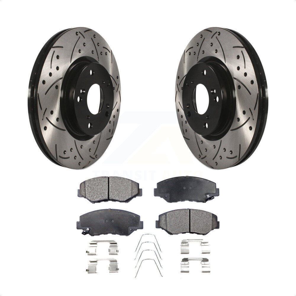 Front Coated Drilled Slotted Disc Brake Rotors And Ceramic Pads Kit For Honda Civic CR-V Acura ILX KDT-100071 by Transit Auto