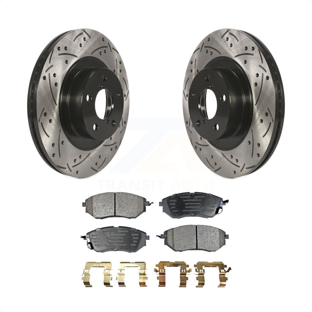 Front Coated Drilled Slotted Disc Brake Rotors And Ceramic Pads Kit For 2009 Subaru Legacy 3.0 R with 3.0L With 292mm Diameter Rotor KDT-100074 by Transit Auto