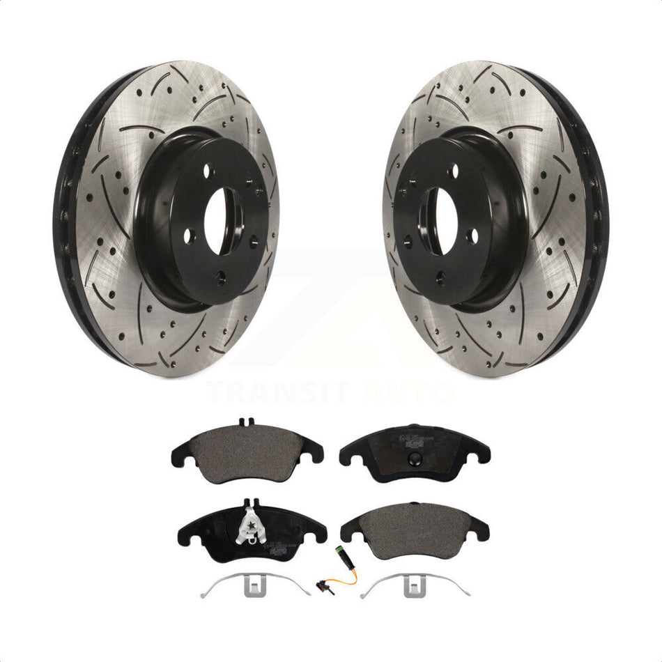 Front Coated Drilled Slotted Disc Brake Rotors And Ceramic Pads Kit For Mercedes-Benz E350 C300 C350 E400 E250 SLC300 KDT-100142 by Transit Auto