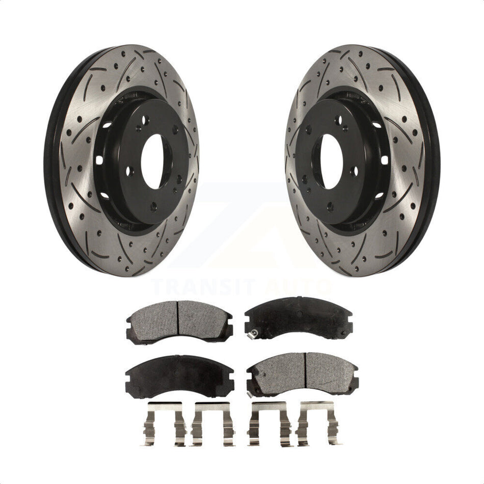 Front Coated Drilled Slotted Disc Brake Rotors And Ceramic Pads Kit For Mitsubishi Lancer KDT-100151 by Transit Auto