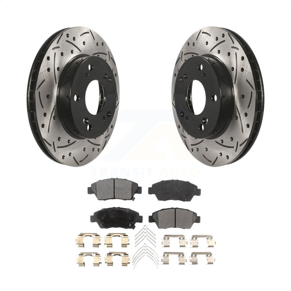 Front Coated Drilled Slotted Disc Brake Rotors And Ceramic Pads Kit For Honda Civic Acura ILX KDT-100158 by Transit Auto