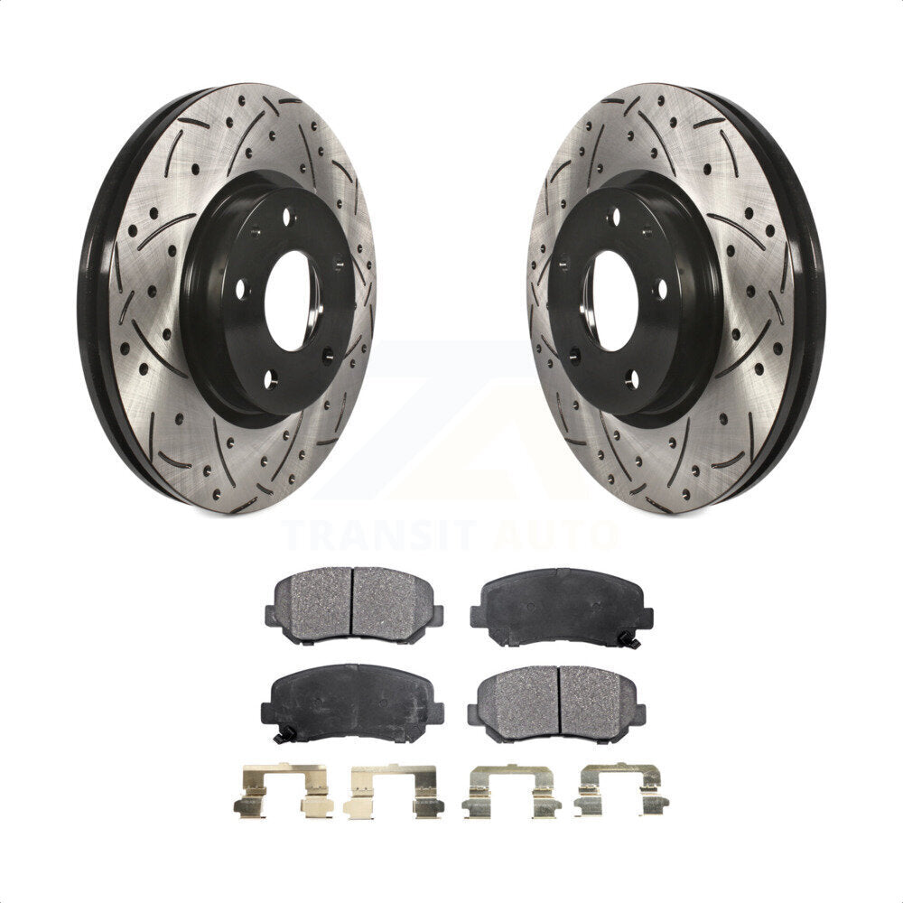 Front Coated Drilled Slotted Disc Brake Rotors And Ceramic Pads Kit For 2013-2015 Mazda CX-5 KDT-100163 by Transit Auto