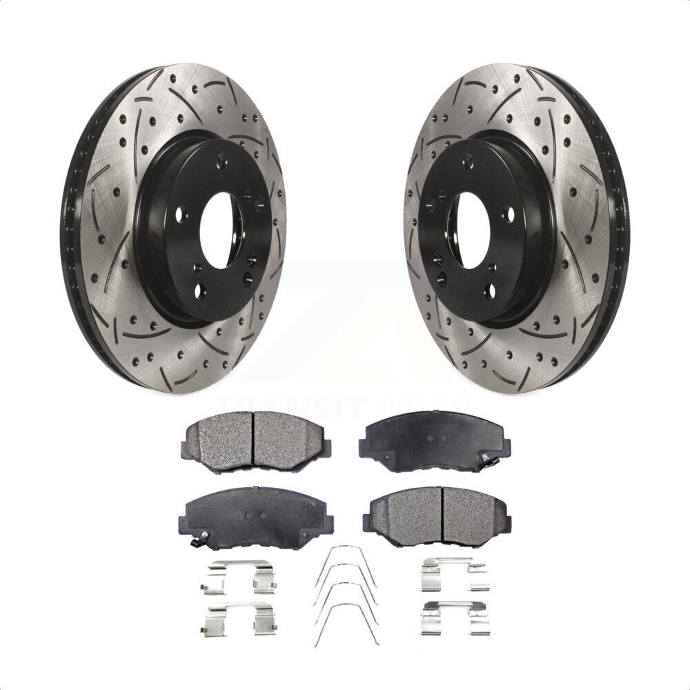 Front Coated Drilled Slotted Disc Brake Rotors And Ceramic Pads Kit For Honda Civic KDT-100187 by Transit Auto