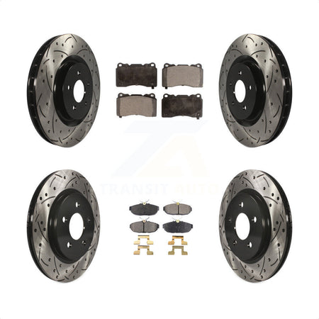 Front Rear Coated Drilled Slotted Disc Brake Rotors And Ceramic Pads Kit For Ford Mustang KDT-100221 by Transit Auto