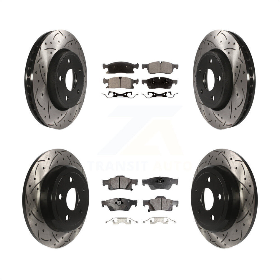 Front Rear Coated Drilled Slotted Disc Brake Rotors And Ceramic Pads Kit For Dodge Durango KDT-100268 by Transit Auto