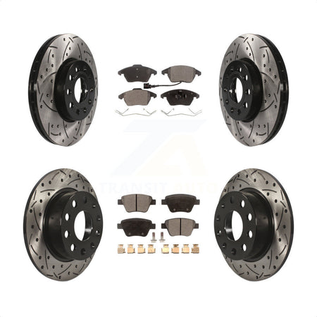 Front Rear Coated Drilled Slotted Disc Brake Rotors And Ceramic Pads Kit For 2013 Volkswagen Beetle 2.5L With 253mm Diameter Rotor KDT-100309 by Transit Auto