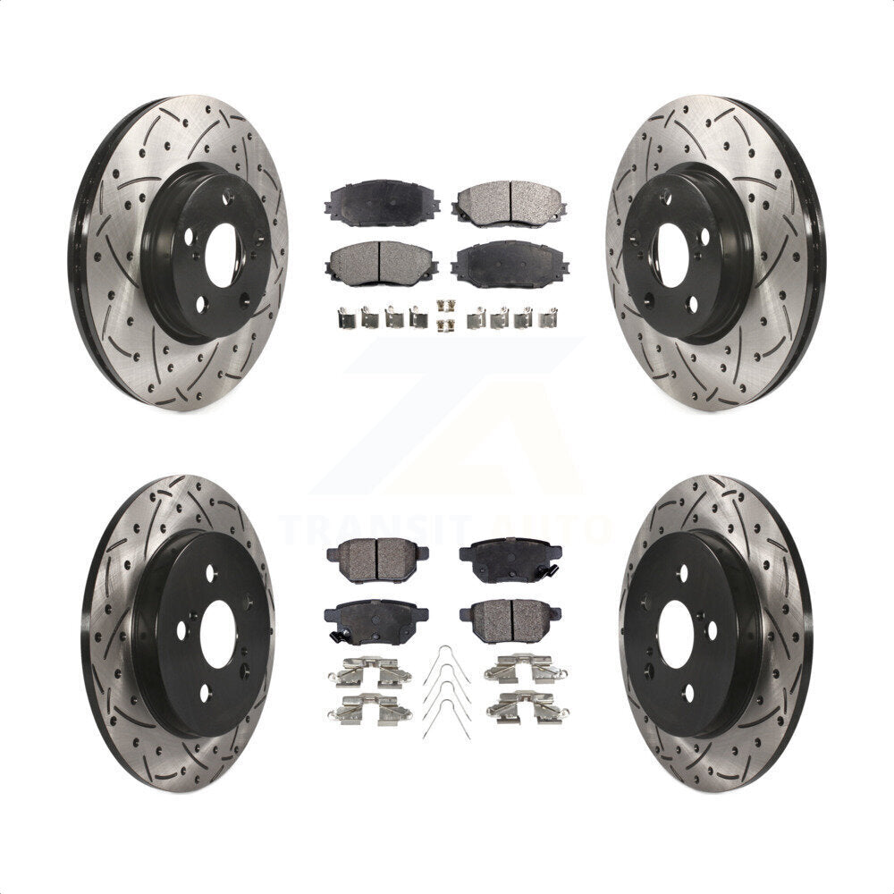 Front Rear Coated Drilled Slotted Disc Brake Rotors And Ceramic Pads Kit For Toyota Corolla Matrix Pontiac Vibe KDT-100342 by Transit Auto