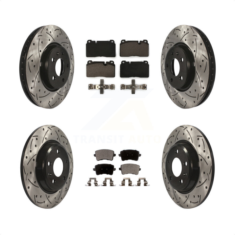 Front Rear Coated Drilled Slotted Disc Brake Rotors And Ceramic Pads Kit For Audi Q5 KDT-100385 by Transit Auto