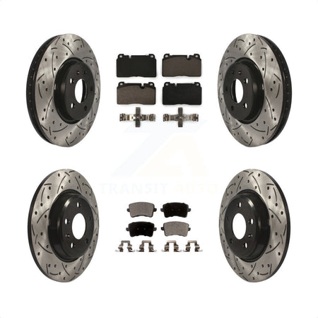 Front Rear Coated Drilled Slotted Disc Brake Rotors And Ceramic Pads Kit For Audi Q5 KDT-100385 by Transit Auto