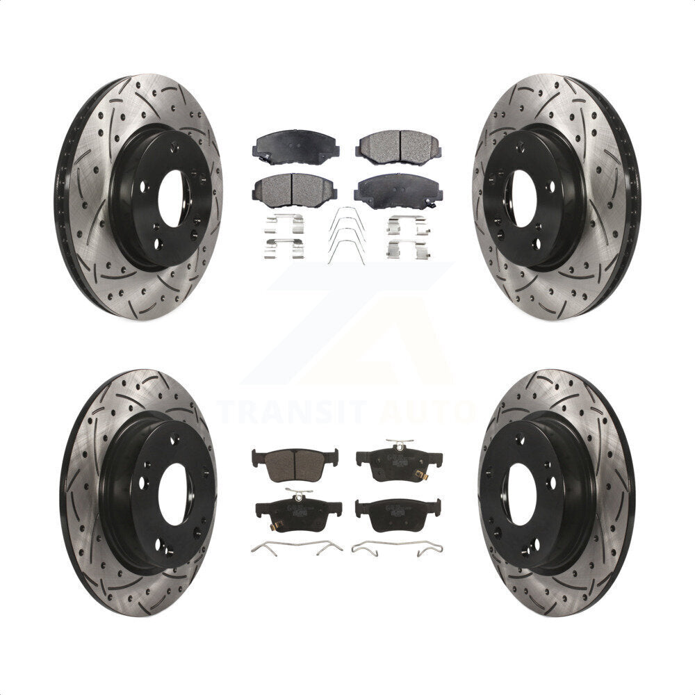 Front Rear Coated Drilled Slotted Disc Brake Rotors And Ceramic Pads Kit For Honda Civic KDT-100419 by Transit Auto