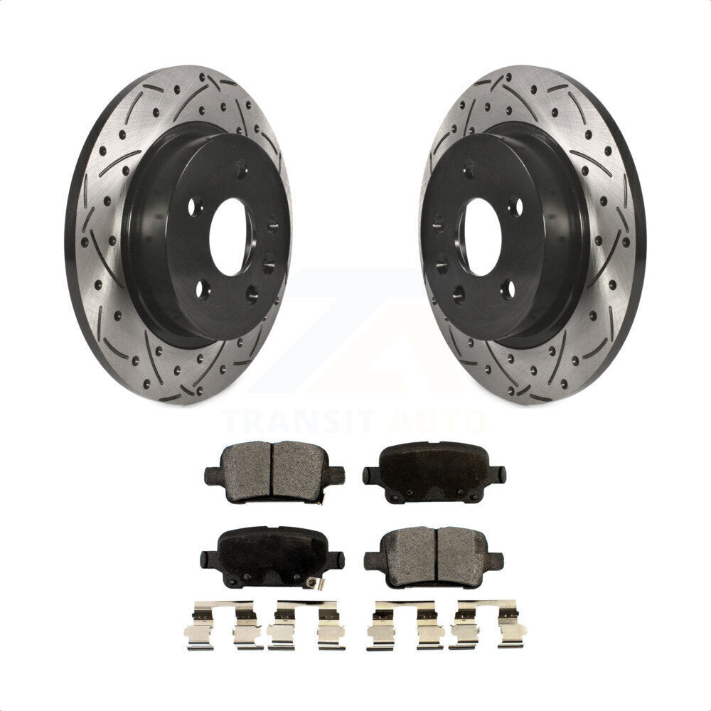 Rear Coated Drilled Slotted Disc Brake Rotors And Ceramic Pads Kit For 2016 Chevrolet Cruze With 268mm Diameter Rotor KDT-100438 by Transit Auto