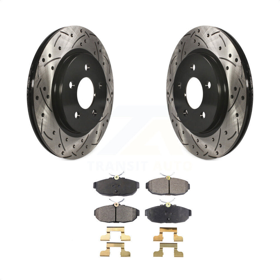 Rear Coated Drilled Slotted Disc Brake Rotors And Ceramic Pads Kit For Ford Mustang KDT-100447 by Transit Auto